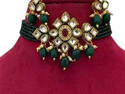 IndianFashionTrend Women's Kundan Choker Indian Beads Bridesmaids Necklace Set Wedding Jewelry