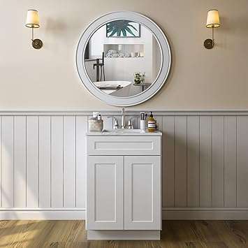LOVMOR SW-VS24 24 W Base Cabinet, Single-Sink Bathroom Vanity Soft Closing Doors & Adjustable Shelves, 21 D24 W34-1 2 H, 24inches, White