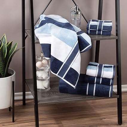 Lavish Home 100% Cotton Oakville Velour 6 Piece Towel Set-Navy