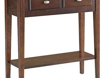 Leick Home 10075-CH Two Drawer Sofa Table Hall Console with Shelf, Chocolate Oak, 11 in x 30 in x 30