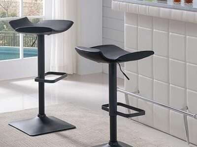 Leick Home 10138BL Adjustable Height Swivel Stool with Matte Black Base, Set of 2, Black