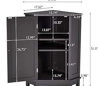 Merax, Black Brown Corner Storage Cabinet with Door and Adjustable Shelf, Freestanding Cupboard for Bathroom, Kitchen or Living Room