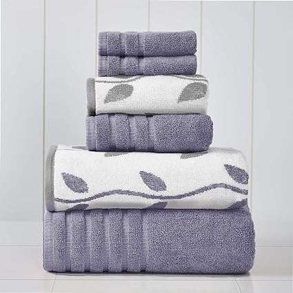 Modern Threads Amrapur Overseas 6-Piece Yarn Dyed Organic Vines Jacquard Solid Ultra Soft 500GSM 100% Combed Cotton Towel Set [Grey Lavender]