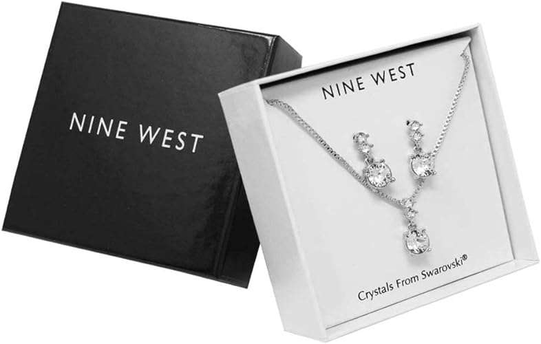 NINE WEST Silver-Tone and Crystal Necklace and Earrings Set