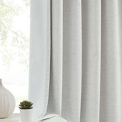 Natural Pinch Pleated Full Blackout Curtains Linen Blended Room Darkening Window Treatment Panel 84 Inch for Living Room Bedroom Thermal Insulated Back Tab Drapes with Hooks, 2 Panel, 40 Wx84 L
