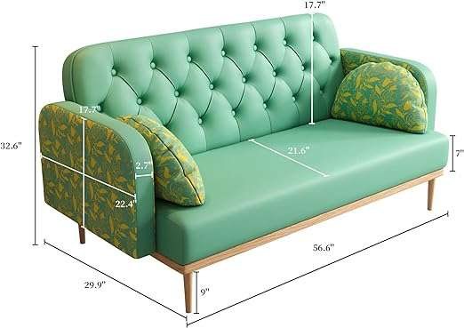 PHOYAL Loveseat Sofa, Mid Century Modern Decor Love Seat Couch, 56" 2-Seater Sofa Double seat Modern Sofa for Living Room, Apartment, Studio,Office & Small Space (Green)