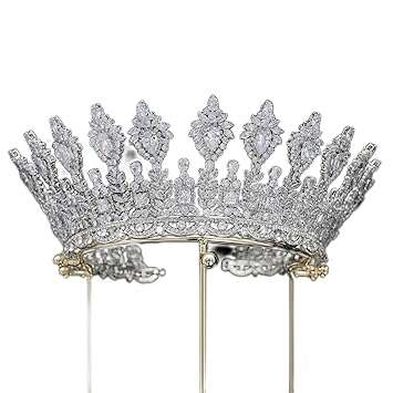 QXMYOO Luxury Wedding Tiaras Large 5A Cubic Zirconia Round Pageant Crown for Women Huge Princess Queen Crown Crystal Headband Big Bridal Hair Accessories (Silver)