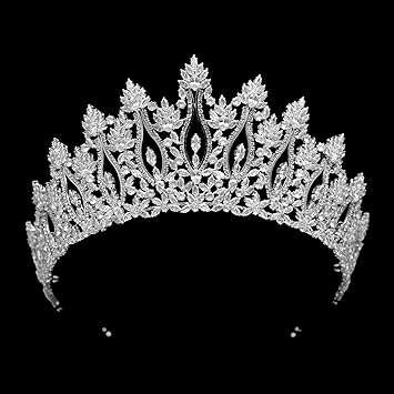 QXMYOO Luxury Wedding Tiaras for Bride Cubic Zirconia Big Tall Crown Quinceanera Crystal Headband for Women CZ Pageant Birthday Prom Party Headpiece Bridal Hair Accessories Silver (Silver)
