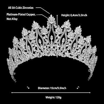 QXMYOO Luxury Wedding Tiaras for Bride Cubic Zirconia Big Tall Crown Quinceanera Crystal Headband for Women CZ Pageant Birthday Prom Party Headpiece Bridal Hair Accessories Silver (Silver)
