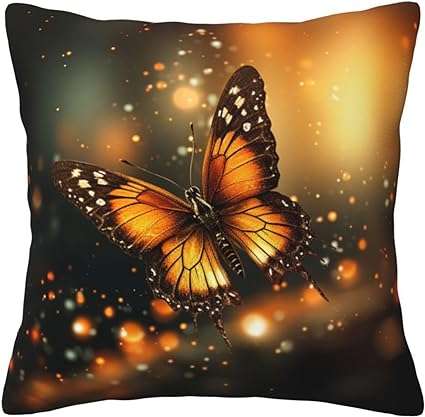 RLDOBOFE Orange Butterfly Print Throw Pillow Covers Decorative Pillow Cover Square Cushion Cases Soft Cushion Cover Throw Sofa Pillow Case for Home Decor Living Room Bed Couch Car