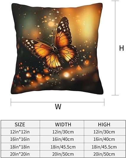 RLDOBOFE Orange Butterfly Print Throw Pillow Covers Decorative Pillow Cover Square Cushion Cases Soft Cushion Cover Throw Sofa Pillow Case for Home Decor Living Room Bed Couch Car