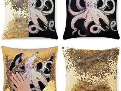 Rainbow Octopus Sequin Throw Pillow Covers Soft Glitter Cushion Pillowcase Decorative for Couch Sofa Bedroom