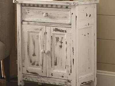 Rustic Cottage Accent Cabinet with 1 Drawer and 2 Doors, White Antique