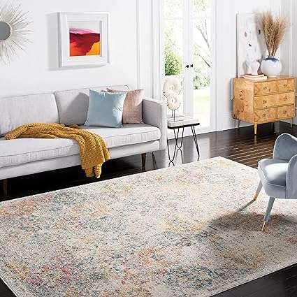 SAFAVIEH Madison Collection Area Rug - 9' x 12', Silver & Grey, Boho Chic Distressed Design, Non-Shedding & Easy Care, Ideal for High Traffic Areas in Living Room, Bedroom (MAD611G)