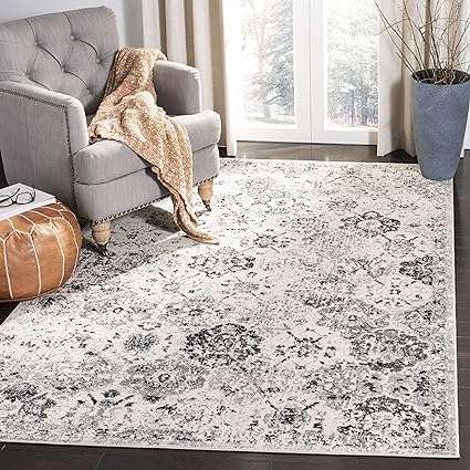 SAFAVIEH Madison Collection Area Rug - 9' x 12', Silver & Grey, Boho Chic Distressed Design, Non-Shedding & Easy Care, Ideal for High Traffic Areas in Living Room, Bedroom (MAD611G)