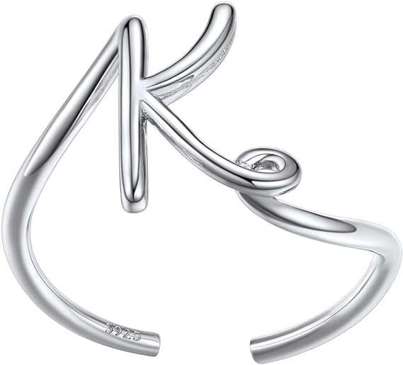 SILVERCUTE S925 Initial Rings, Adjustable Size 6-12 Statement Alphabet Letter A-Z Jewelry Personalized Twisted Initials Rings Sterling Silver Stacking Ring for Women Girls