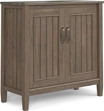 SIMPLIHOME Lev Solid Wood 32 Inch Wide Contemporary Low Storage Cabinet in Smoky Brown, for The Living Room, Entryway and Family Room