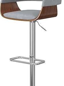 SIMPLIHOME Lowell 33 Inch Wide Mid Century Modern Adjustable Swivel Bar Stool in Stone Grey Vegan Faux Leather, for The Dining Room and Kitchen