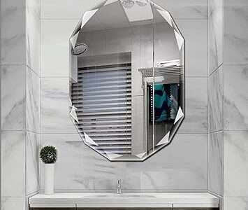 SNUGACE Single Beveled Edge Frameless Wall Mount Bathroom Vanity Mirror, 24” X 36”|Silver|