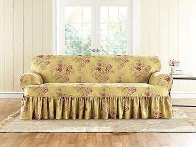 SURE FIT Waverly Ballad Bouquet 1 Piece T Cushion Sofa Slipcover in Blush