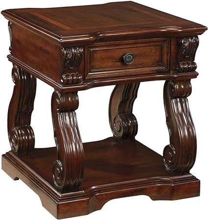 Signature Design by Ashley Alymere Traditional Square End Table, Hand-Finished with 1 Storage Drawer, Dark Brown