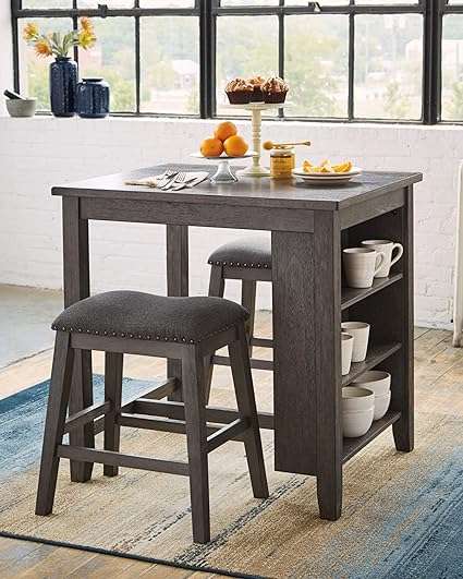 Signature Design by Ashley Caitbrook 25 Counter Height Dining Room Table Set with 2 Upholstered Barstools, Gray