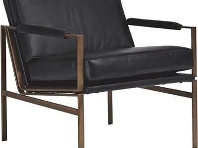 Signature Design by Ashley Puckman Mid-Century Modern Leather Accent Chair, Black