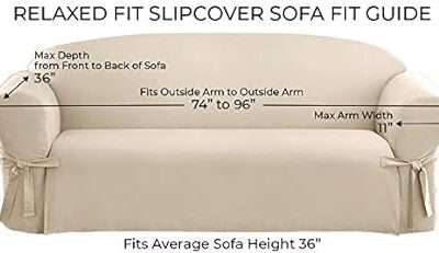 SureFit Heavy Weight Cotton Canvas 1 Piece Sofa Slipcover in Natural