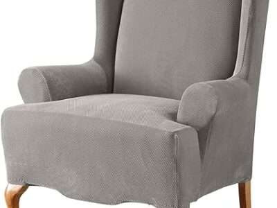 SureFit Stretch Pique 2 PC Wing Recliner Slipcover in Flannel Gray