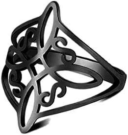 TEAMER Witches Knot Ring Stainless Steel Witchcraft Celtic Amulet Ring Geometric Celtic Knot Ring Vintage Jewelry For Women