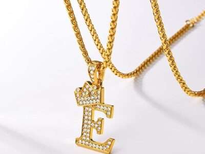 U7 Crown Initial A-Z Necklace, Iced Out Letter Pendant with 22-24 Inch Chain, Men Women Bling Hip Hop Alphabet Name Jewelry Gift Big Initials Necklaces Color Steel,Black,Gold