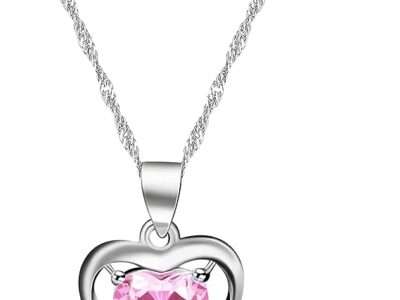 Uloveido Platinum Plated Heart Shaped Cubic Zirconia Crystal Pendant Necklace for Women