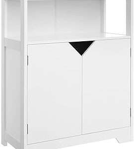 VASAGLE Bathroom Storage Cabinet, Floor Cabinet Cupboard, with Large Storage Capacity, Printed Marble-Like Pattern, Open Shelf, and Adjustable Closed Shelf, 23.6 x 11.8 x 31.5 Inches, White UBBC68WT