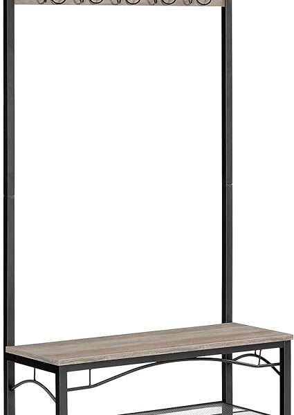 VASAGLE Shoe Bench Rack, 3-Tier Storage Shelf for Entryway Hallway Living Room, Industrial Accent Furniture with Steel Frame, 12.6 x 31.5 x 70.3 Inches, Greige