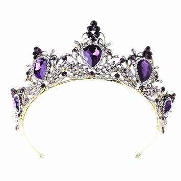 YOUSIKE Purple Vintage Crown Headbands for Women, Rhinestone Stone Headdress for Bride, Princess Queen Wedding Tiaras and Crowns for Women Hair Jewelry
