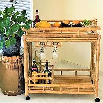 Zew Bamboo Wheeled Serving Cart Wine Natural