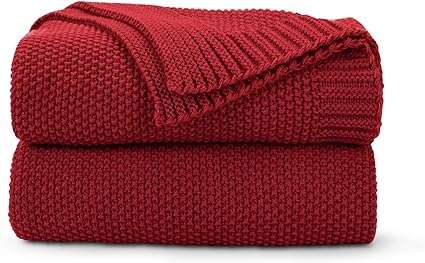 CozeCube Christmas Red Throw Blanket for Bed, Soft Cozy Cable Knit Throw Blanket for Twin Bed, Lightweight Warm Decorative Farmhouse Knitted Throw Blanket for Couch Sofa, 60"x80", Red