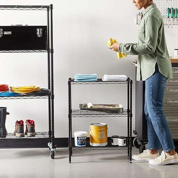 Amazon Basics 3-Shelf Narrow Adjustable, Heavy Duty Storage Shelving Unit (250 lbs loading capacity per shelf), Steel Organizer Wire Rack, Black,
