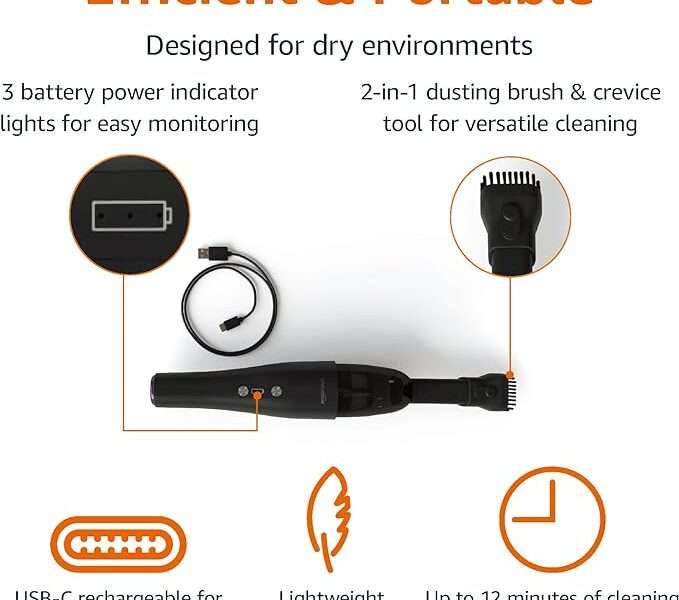 Amazon Basics Cordless Handheld Vacuum, USB Chargeable, Black
