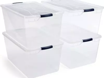 Amazon.com Rubbermaid Cleverstore Clear Plastic Storage Bins with Lid, 95 Qt-4 Pack, 4 Count Rubbermaid Everything Else