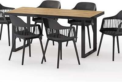 Christopher Knight Home Requeta Outdoor Dining Sets, Black + Teak