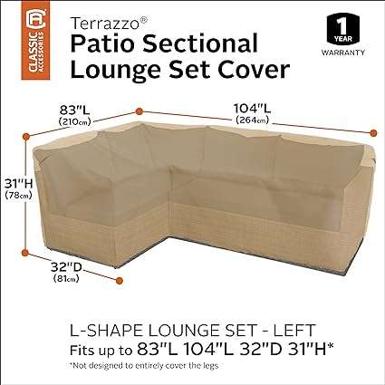 Classic Accessories Terrazzo Water-Resistant 104 Inch Patio Left-Facing Sectional Lounge Set Cover, Patio Furniture Covers