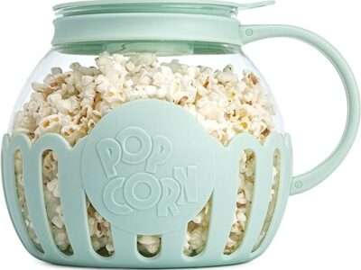 Ecolution Patented Micro-Pop Microwave Popcorn Popper with Temperature Safe Glass, 3-in-1 Lid Measures Kernels and Melts Butter, Made Without BPA, Dishwasher Safe, 3-Quart, Aqua