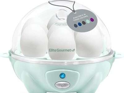 Elite Gourmet EGC007M# Rapid Egg Cooker, 7 Easy-To-Peel, Hard, Medium, Soft Boiled Eggs, Poacher, Omelet Maker, Auto Shut-Off, Alarm, 16-Recipe Booklet, BPA-Free, Mint, 7 Egg