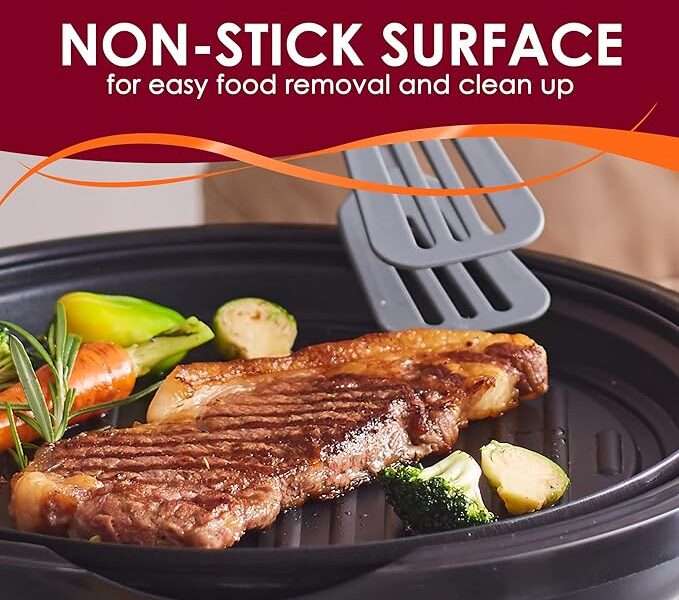 Elite Gourmet EMG1100 Electric Indoor Nonstick Grill, Dishwasher Safe, Cool Touch, Fast Heat Up Ideal Low-Fat Meals, Includes Tempered Glass Lid,