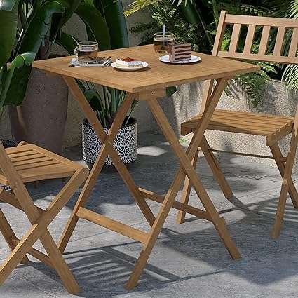 Flash Furniture Martindale Solid Acacia Wood Folding Patio Table - Natural Finish Slatted Top and X Shaped Frame - 24" Square - Portable - For Porch, Patio or Sunroom