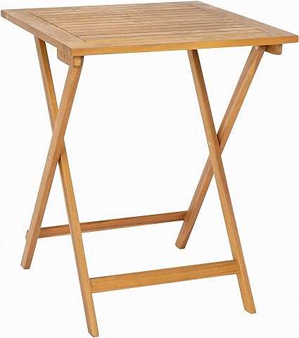 Flash Furniture Martindale Solid Acacia Wood Folding Patio Table - Natural Finish Slatted Top and X Shaped Frame - 24" Square - Portable - For Porch, Patio or Sunroom