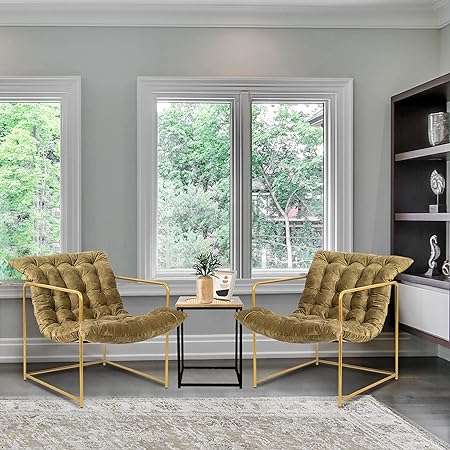 GIA Mid Century Modern Accent Chair and Rattan End Table Set for Living Room, Bedroom, and Office, 3pcs, Upholstered in Beige Velvet Fabric with Gold Metal Base