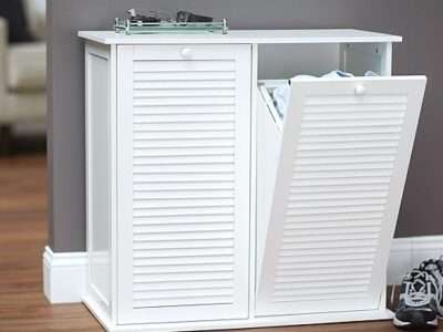 Household Essentials Tilt-Out Laundry Sorter Cabinet with Shutter Front, White