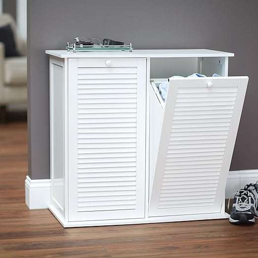 Household Essentials Tilt-Out Laundry Sorter Cabinet with Shutter Front, White